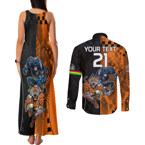 Custom NRL Tigers Combine Panthers Rugby Couples Matching Tank Maxi Dress and Long Sleeve Button Shirts Sporty Style LT9
