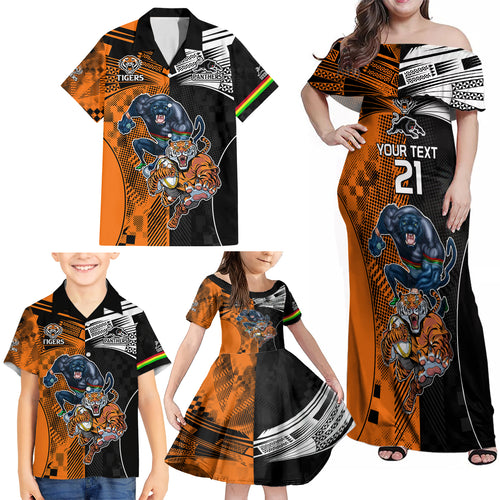 Custom NRL Tigers Combine Panthers Rugby Family Matching Off Shoulder Maxi Dress and Hawaiian Shirt Sporty Style LT9