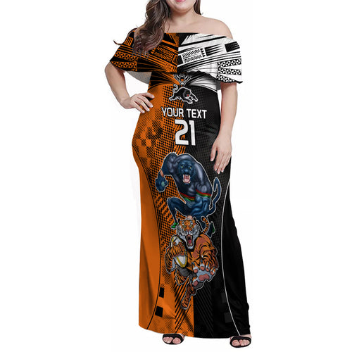 Custom NRL Tigers Combine Panthers Rugby Family Matching Off Shoulder Maxi Dress and Hawaiian Shirt Sporty Style LT9