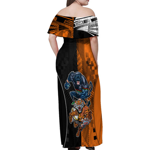 Custom NRL Tigers Combine Panthers Rugby Family Matching Off Shoulder Maxi Dress and Hawaiian Shirt Sporty Style LT9
