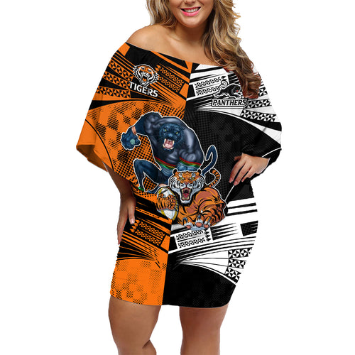 Custom NRL Tigers Combine Panthers Rugby Family Matching Off Shoulder Short Dress and Hawaiian Shirt Sporty Style LT9