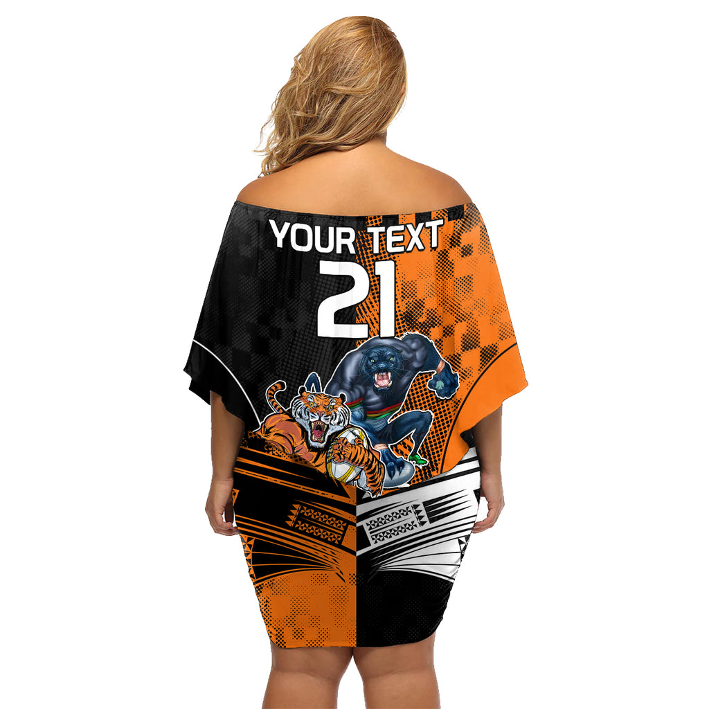 Custom NRL Tigers Combine Panthers Rugby Family Matching Off Shoulder Short Dress and Hawaiian Shirt Sporty Style LT9