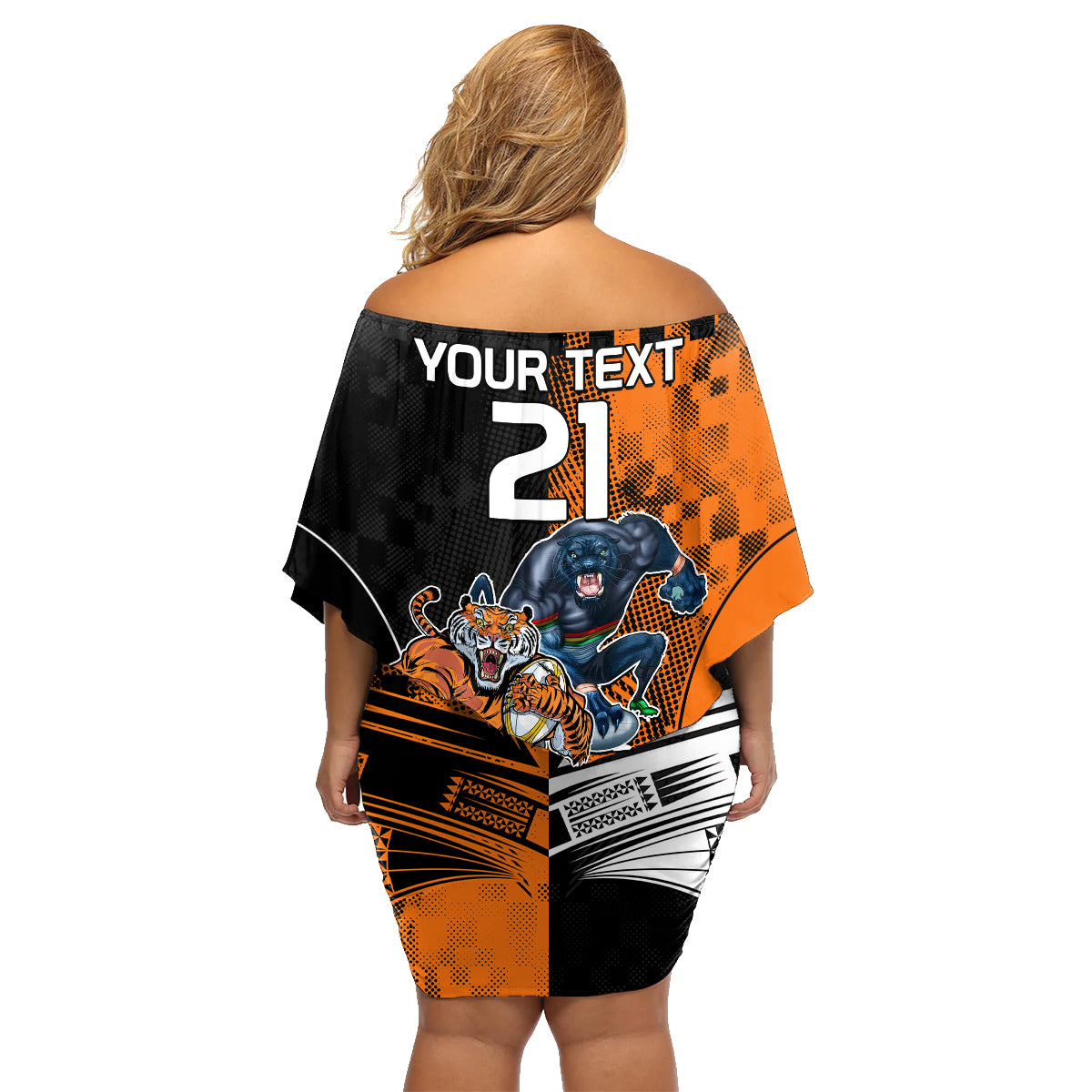 Custom NRL Tigers Combine Panthers Rugby Family Matching Off Shoulder Short Dress and Hawaiian Shirt Sporty Style LT9