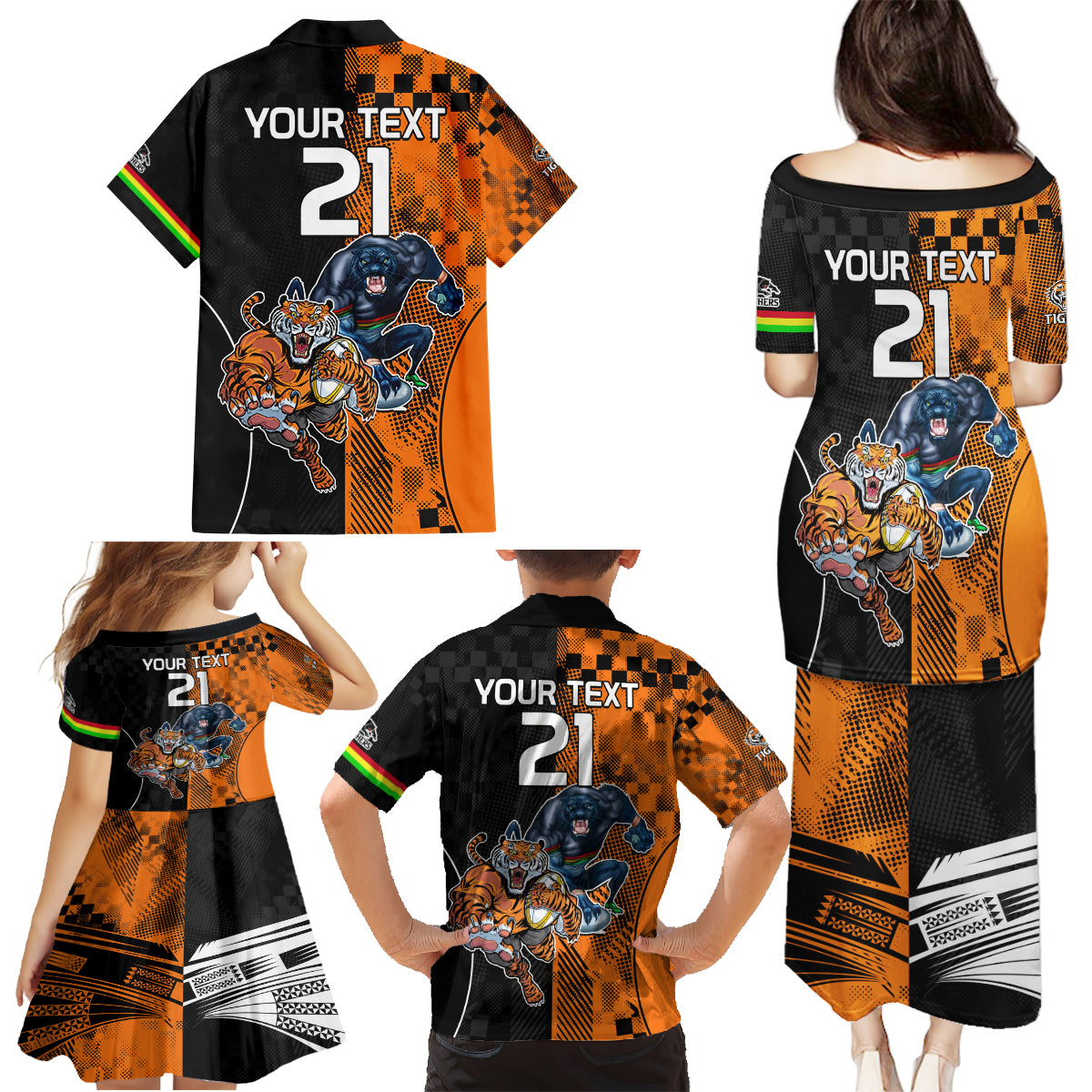 Custom NRL Tigers Combine Panthers Rugby Family Matching Puletasi Dress and Hawaiian Shirt Sporty Style LT9
