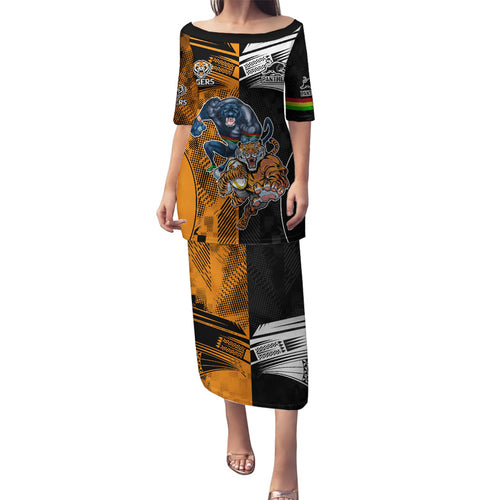 Custom NRL Tigers Combine Panthers Rugby Family Matching Puletasi Dress and Hawaiian Shirt Sporty Style LT9