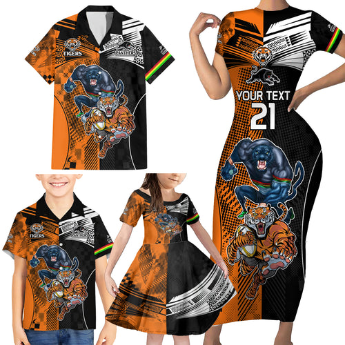 Custom NRL Tigers Combine Panthers Rugby Family Matching Short Sleeve Bodycon Dress and Hawaiian Shirt Sporty Style LT9
