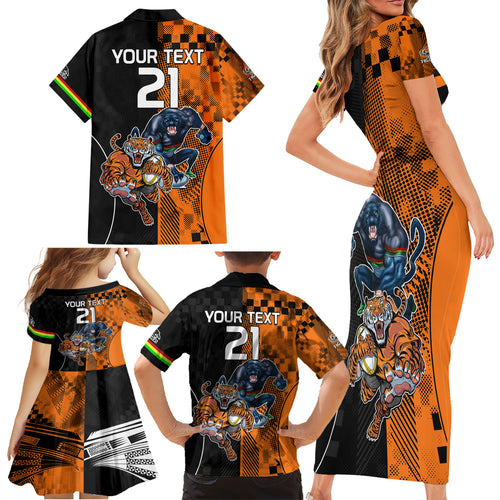 Custom NRL Tigers Combine Panthers Rugby Family Matching Short Sleeve Bodycon Dress and Hawaiian Shirt Sporty Style LT9