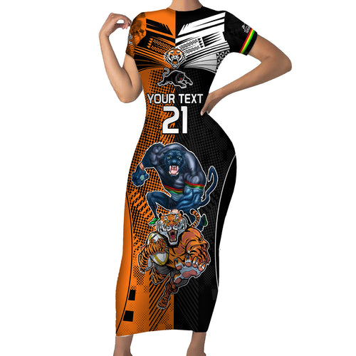 Custom NRL Tigers Combine Panthers Rugby Family Matching Short Sleeve Bodycon Dress and Hawaiian Shirt Sporty Style LT9