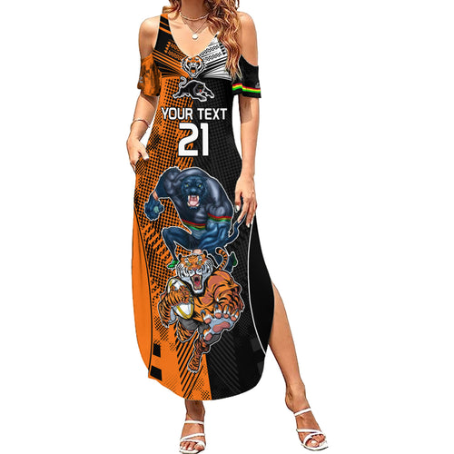 Custom NRL Tigers Combine Panthers Rugby Family Matching Summer Maxi Dress and Hawaiian Shirt Sporty Style LT9