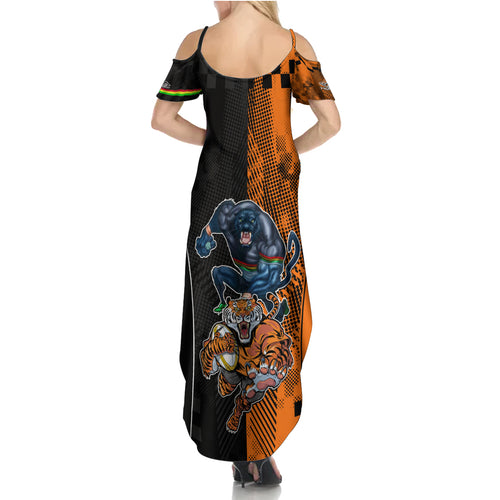 Custom NRL Tigers Combine Panthers Rugby Family Matching Summer Maxi Dress and Hawaiian Shirt Sporty Style LT9