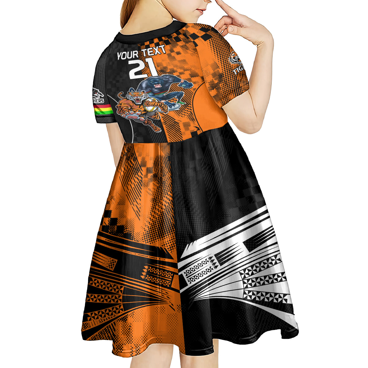 Custom NRL Tigers Combine Panthers Rugby Kid Short Sleeve Dress Sporty Style LT9