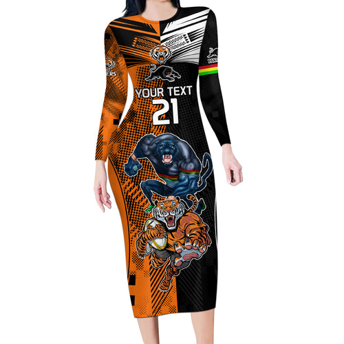 Custom NRL Tigers Combine Panthers Rugby Long Sleeve Bodycon Dress Sporty Style LT9