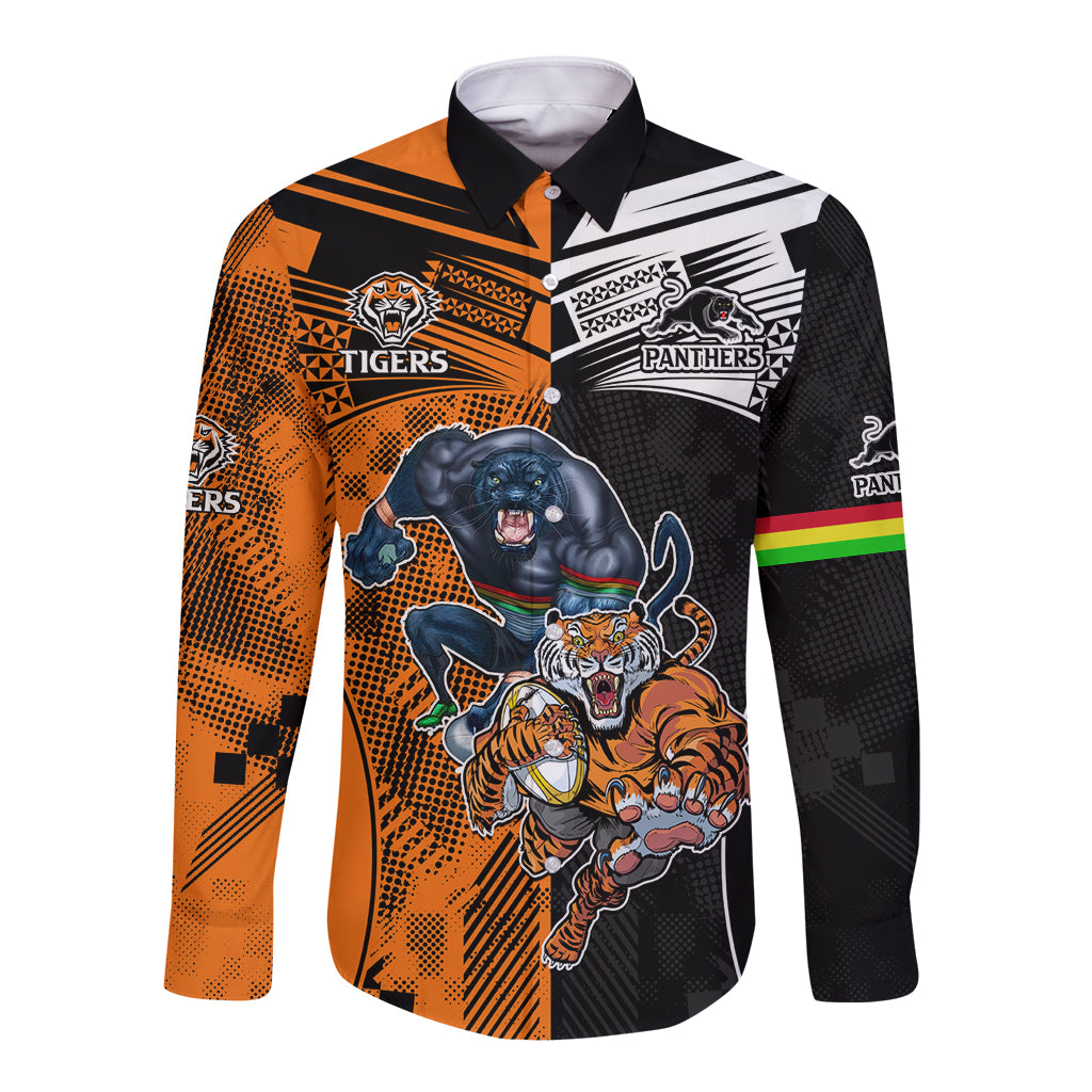 Custom NRL Tigers Combine Panthers Rugby Long Sleeve Button Shirt Sporty Style LT9