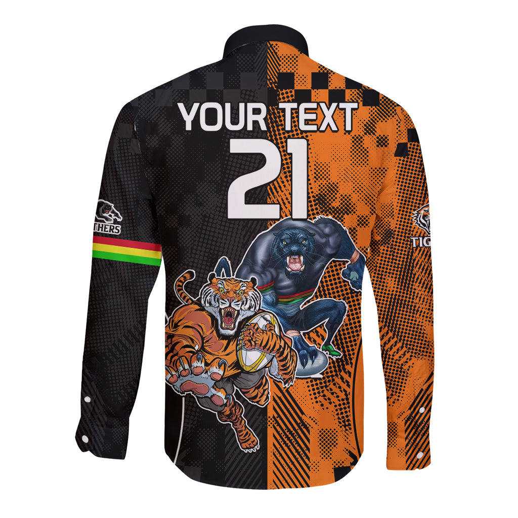 Custom NRL Tigers Combine Panthers Rugby Long Sleeve Button Shirt Sporty Style LT9