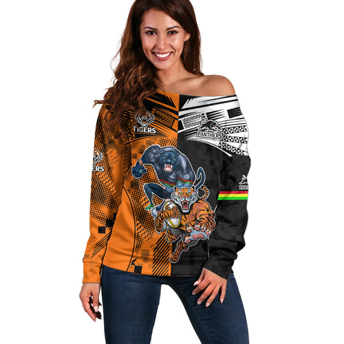 Custom NRL Tigers Combine Panthers Rugby Off Shoulder Sweater Sporty Style LT9