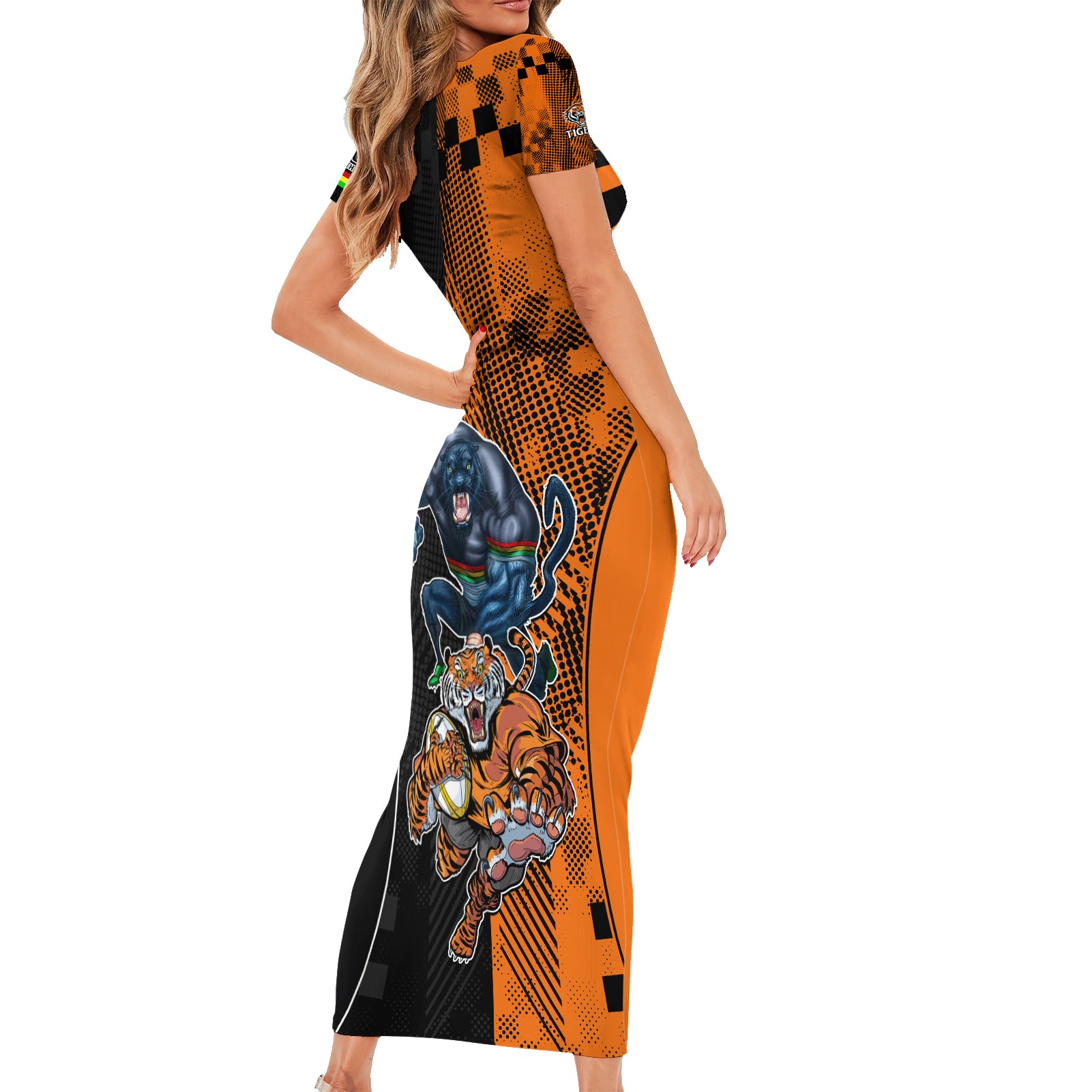 Custom NRL Tigers Combine Panthers Rugby Short Sleeve Bodycon Dress Sporty Style LT9