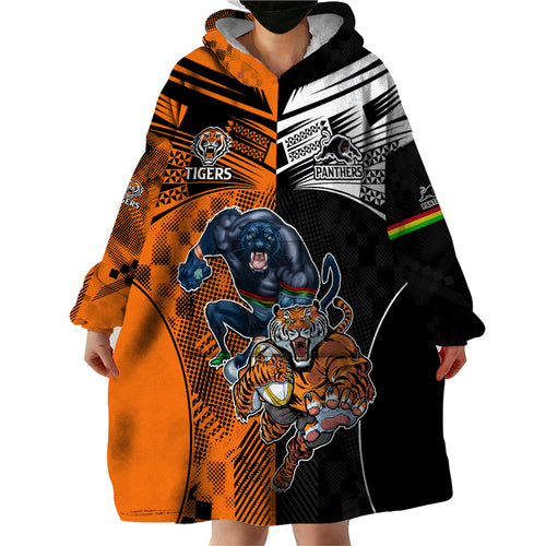 Custom NRL Tigers Combine Panthers Rugby Wearable Blanket Hoodie Sporty Style LT9