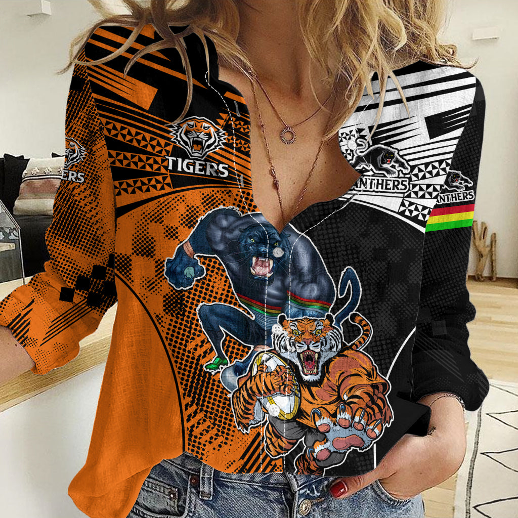 Custom NRL Tigers Combine Panthers Rugby Women Casual Shirt Sporty Style LT9