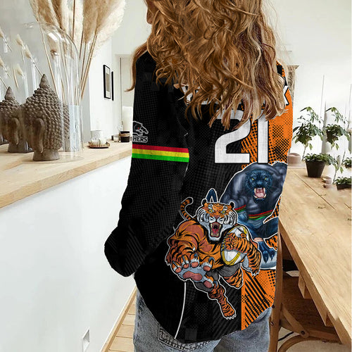 Custom NRL Tigers Combine Panthers Rugby Women Casual Shirt Sporty Style LT9