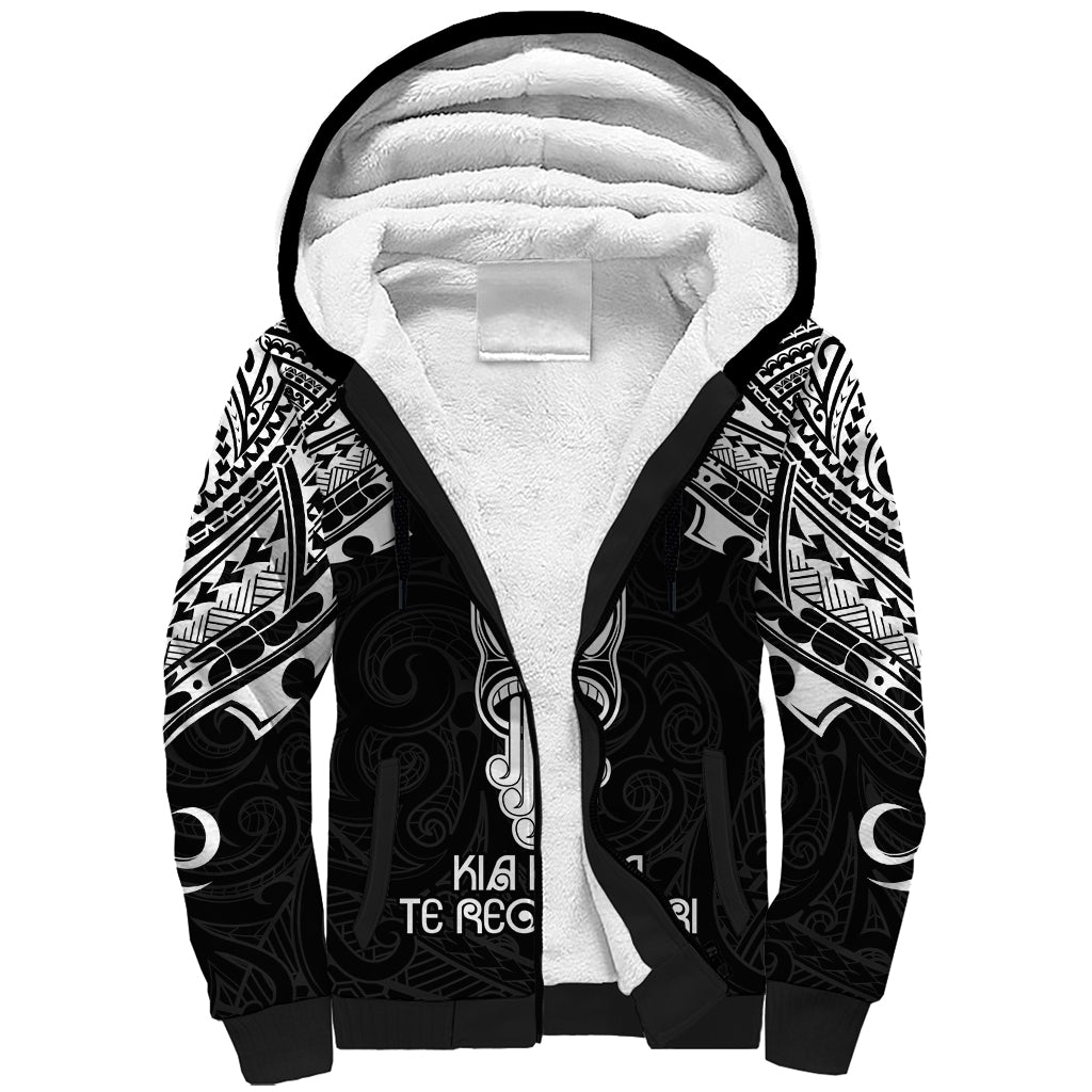 New Zealand Te Reo Maori Sherpa Hoodie Kia Kaha Maori Language Week Black Style LT9