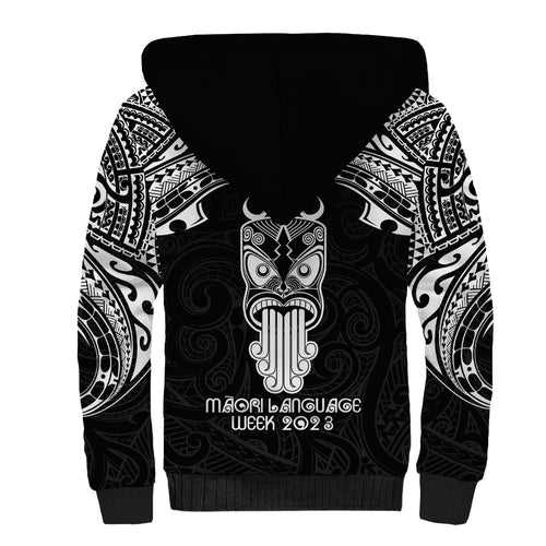 New Zealand Te Reo Maori Sherpa Hoodie Kia Kaha Maori Language Week Black Style LT9