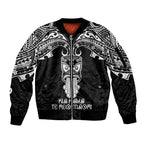 New Zealand Te Reo Maori Sleeve Zip Bomber Jacket Kia Kaha Maori Language Week Black Style LT9