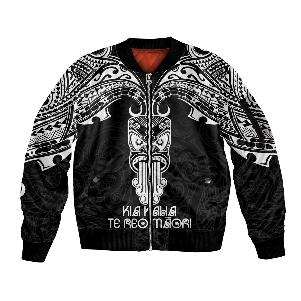 New Zealand Te Reo Maori Sleeve Zip Bomber Jacket Kia Kaha Maori Language Week Black Style LT9