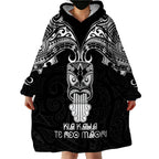 New Zealand Te Reo Maori Wearable Blanket Hoodie Kia Kaha Maori Language Week Black Style LT9