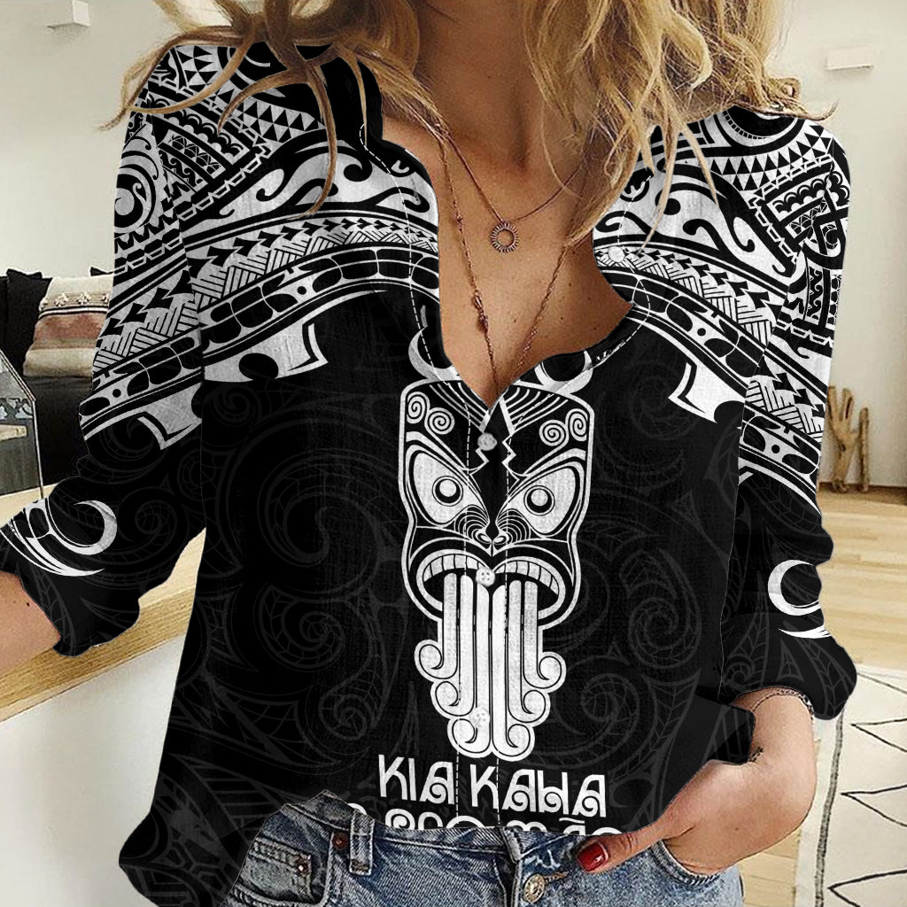 New Zealand Te Reo Maori Women Casual Shirt Kia Kaha Maori Language Week Black Style LT9