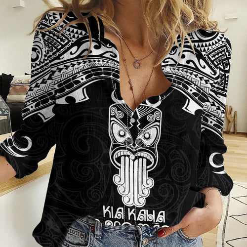 New Zealand Te Reo Maori Women Casual Shirt Kia Kaha Maori Language Week Black Style LT9