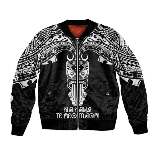 Personalised New Zealand Te Reo Maori Bomber Jacket Kia Kaha Maori Language Week Black Style LT9