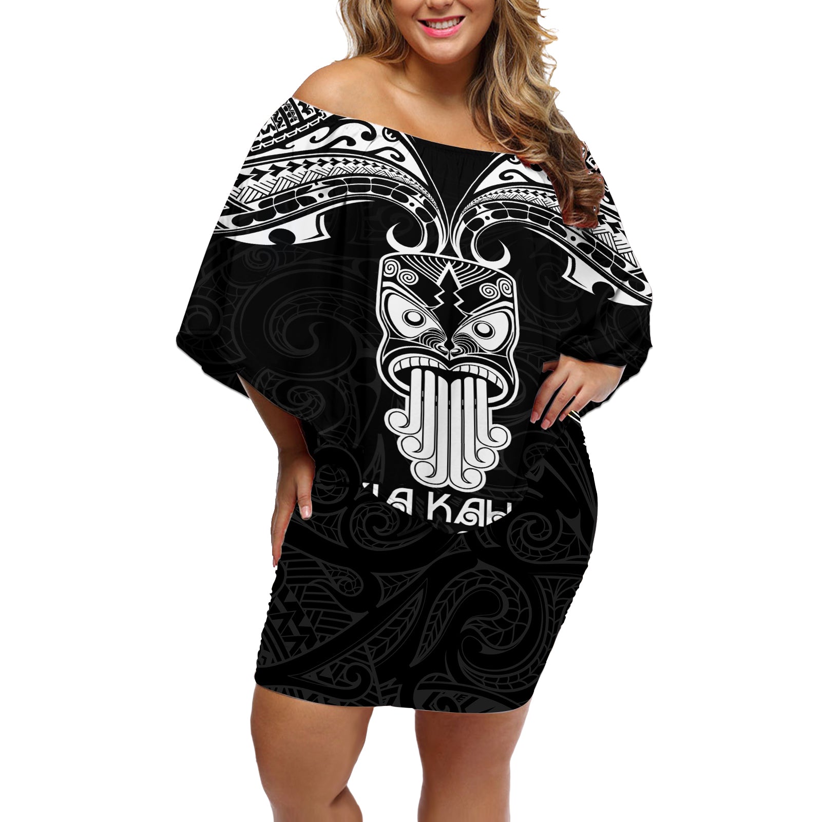 Personalised New Zealand Te Reo Maori Off Shoulder Short Dress Kia Kaha Maori Language Week Black Style LT9