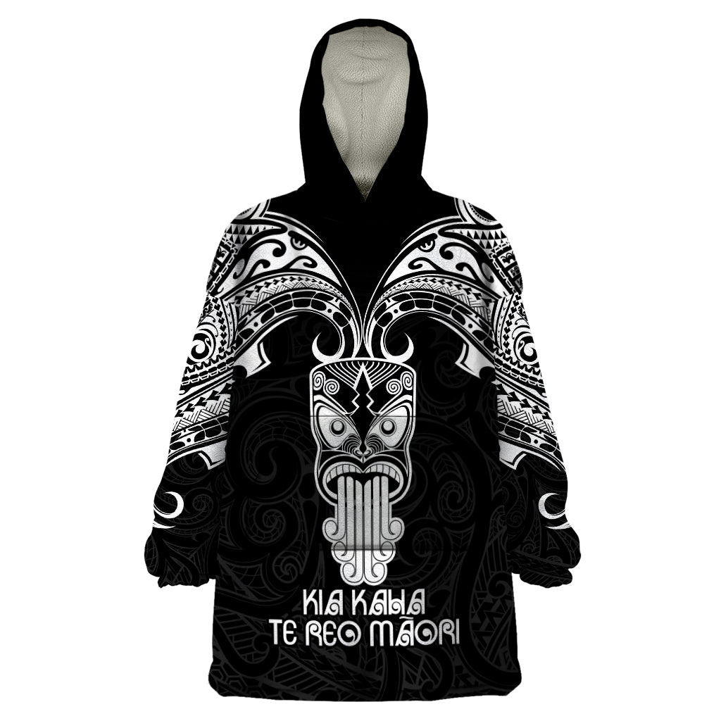 Personalised New Zealand Te Reo Maori Wearable Blanket Hoodie Kia Kaha Maori Language Week Black Style LT9