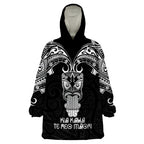 Personalised New Zealand Te Reo Maori Wearable Blanket Hoodie Kia Kaha Maori Language Week Black Style LT9