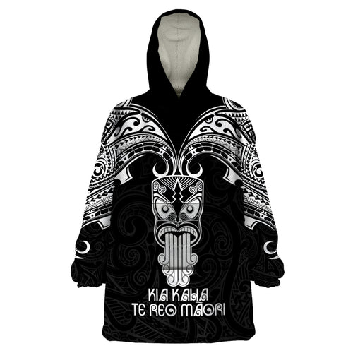 Personalised New Zealand Te Reo Maori Wearable Blanket Hoodie Kia Kaha Maori Language Week Black Style LT9
