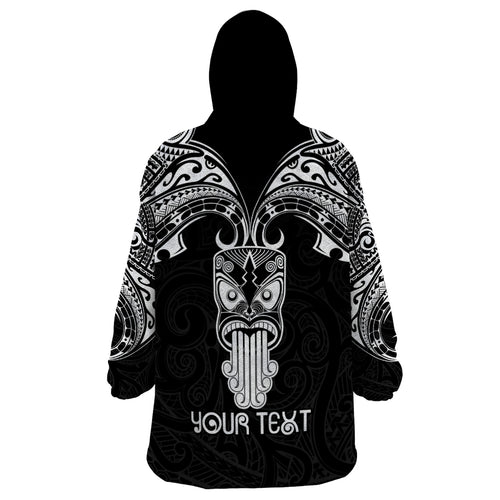Personalised New Zealand Te Reo Maori Wearable Blanket Hoodie Kia Kaha Maori Language Week Black Style LT9