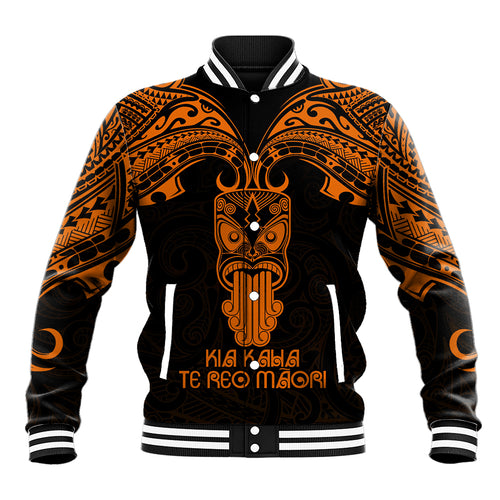 Personalised New Zealand Te Reo Maori Baseball Jacket Kia Kaha Maori Language Week Gold Style LT9