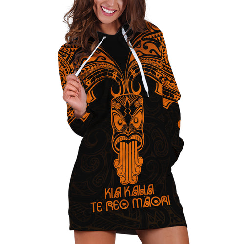 Personalised New Zealand Te Reo Maori Hoodie Dress Kia Kaha Maori Language Week Gold Style LT9
