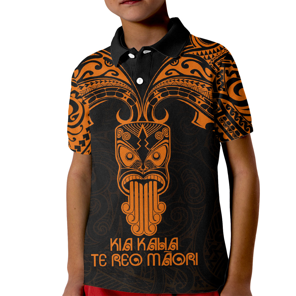 Personalised New Zealand Te Reo Maori Kid Polo Shirt Kia Kaha Maori Language Week Gold Style LT9