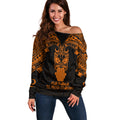 Personalised New Zealand Te Reo Maori Off Shoulder Sweater Kia Kaha Maori Language Week Gold Style LT9