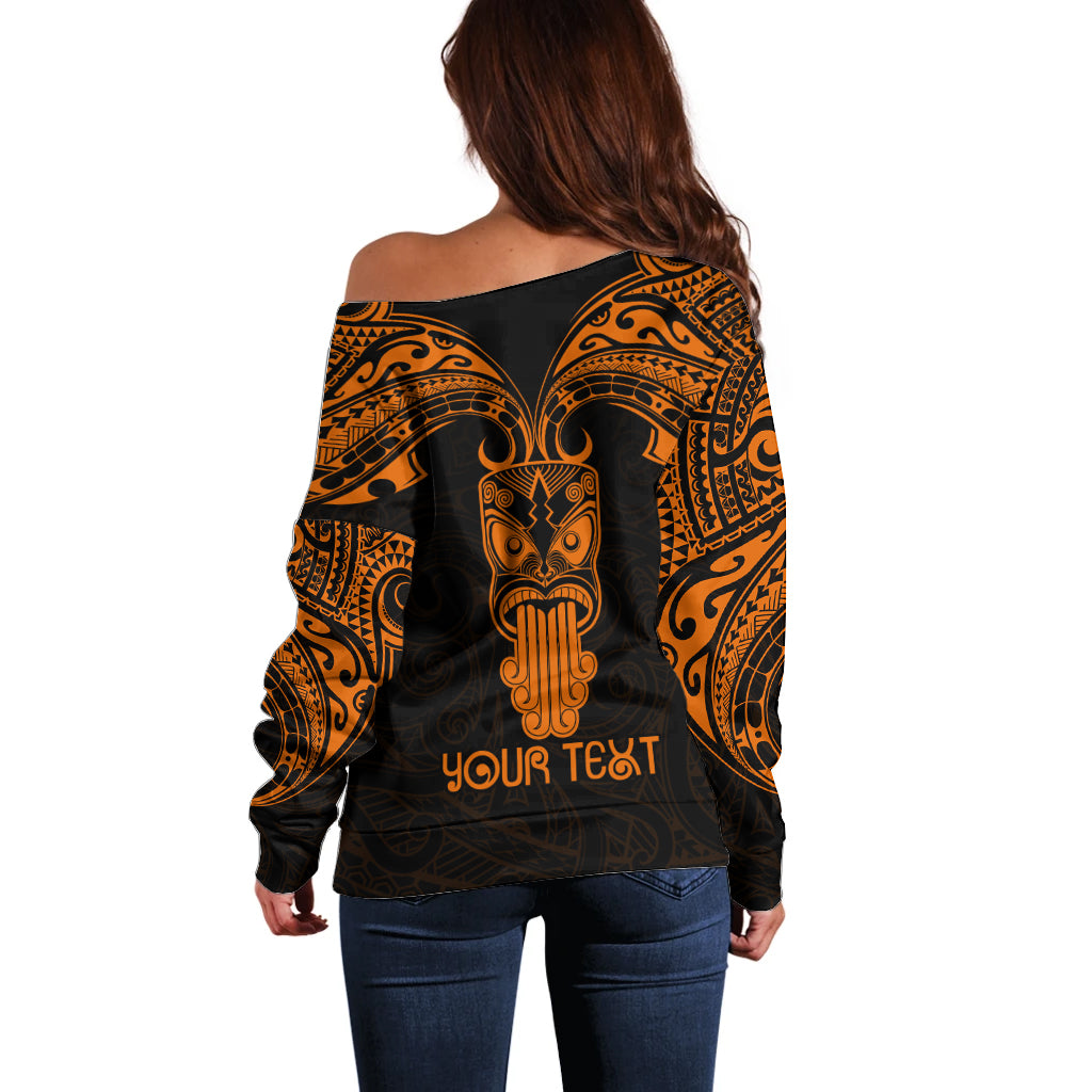 Personalised New Zealand Te Reo Maori Off Shoulder Sweater Kia Kaha Maori Language Week Gold Style LT9