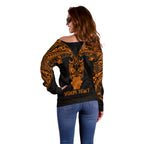 Personalised New Zealand Te Reo Maori Off Shoulder Sweater Kia Kaha Maori Language Week Gold Style LT9