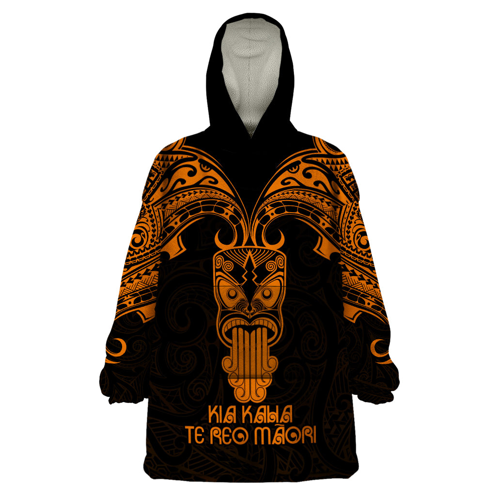 Personalised New Zealand Te Reo Maori Wearable Blanket Hoodie Kia Kaha Maori Language Week Gold Style LT9