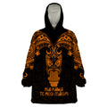 Personalised New Zealand Te Reo Maori Wearable Blanket Hoodie Kia Kaha Maori Language Week Gold Style LT9