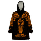 Personalised New Zealand Te Reo Maori Wearable Blanket Hoodie Kia Kaha Maori Language Week Gold Style LT9