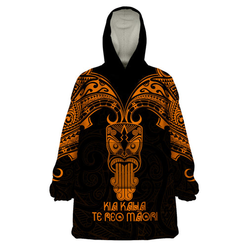 Personalised New Zealand Te Reo Maori Wearable Blanket Hoodie Kia Kaha Maori Language Week Gold Style LT9