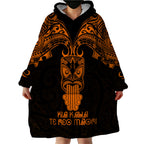 Personalised New Zealand Te Reo Maori Wearable Blanket Hoodie Kia Kaha Maori Language Week Gold Style LT9