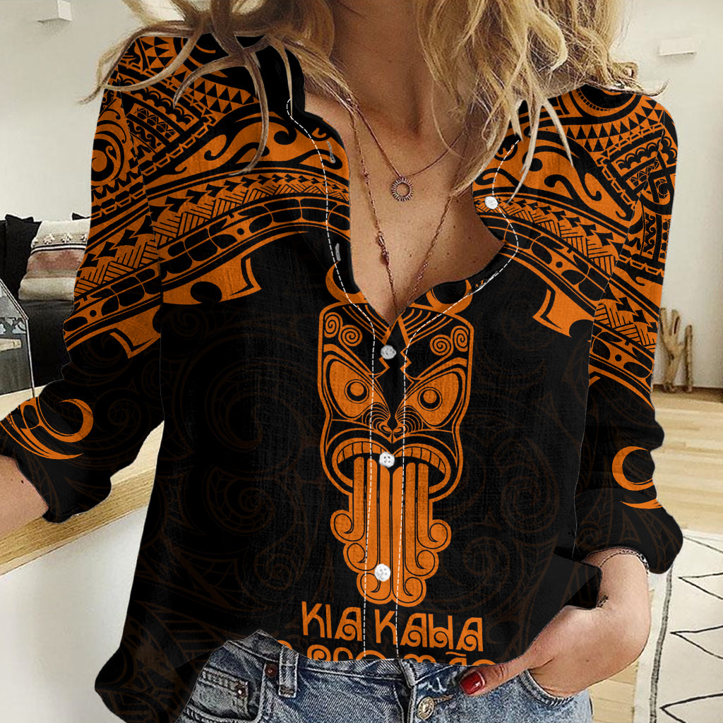Personalised New Zealand Te Reo Maori Women Casual Shirt Kia Kaha Maori Language Week Gold Style LT9