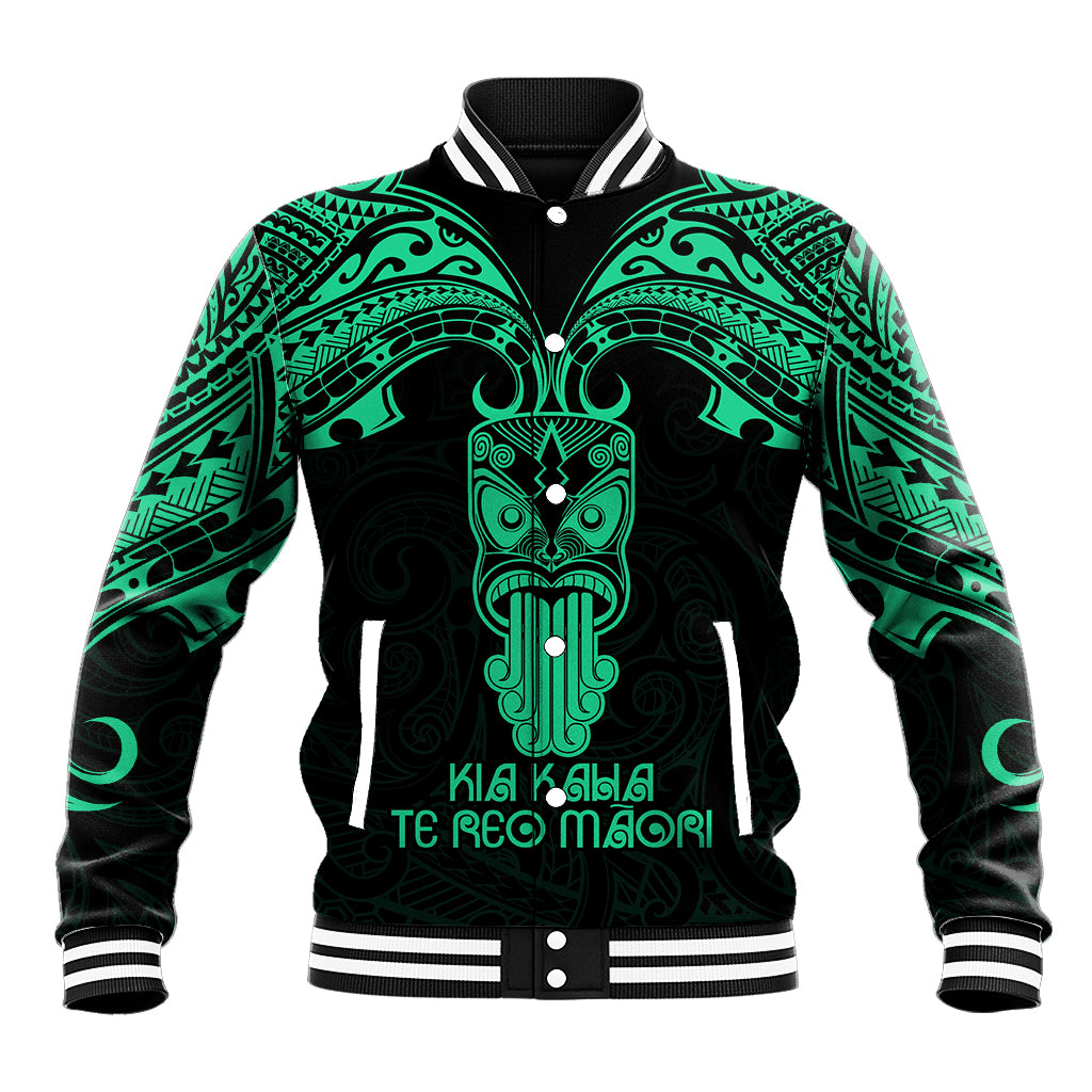 Personalised New Zealand Te Reo Maori Baseball Jacket Kia Kaha Maori Language Week Green Style LT9