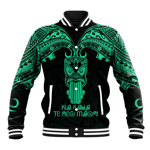 Personalised New Zealand Te Reo Maori Baseball Jacket Kia Kaha Maori Language Week Green Style LT9
